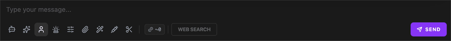 Chat interface with input area, model selector, and attachment tools